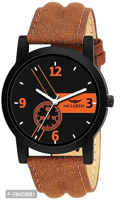 Attractive Black Dial With Stylish Brown Leather Strap Analog Watch -For Men-thumb0
