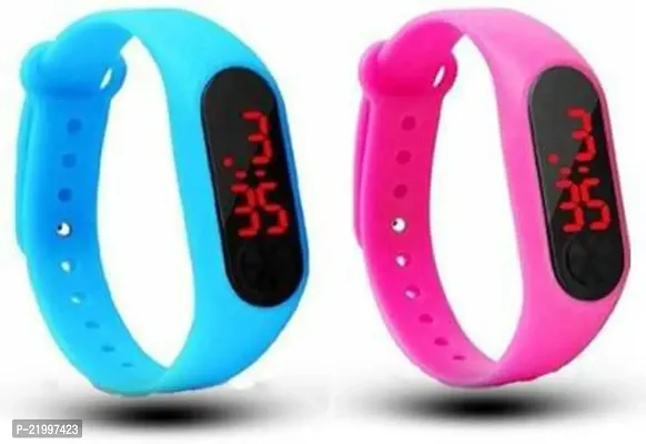 Kids Favourite Sky Blue  Pink M2 Band LED Digital Watches Combo For Kids-thumb0