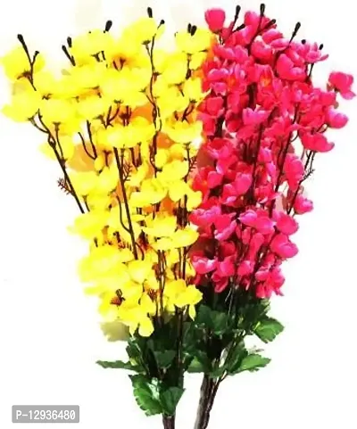 Blue Penguin Lovely and Brite Yellow, Pink Blossom Artificial Flowers for The Home, Garden, Artificial Orchid Flower Sticks-stem Bunch for vase,vases,Pot.(22 inch,Pack of 2)#Blossom