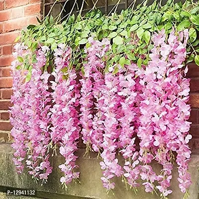 RIDER ONE Artificial Wisteria Flowers 12 Pack Long Hanging Bush Flowers Silk Wisteria Hanging Vine Garland Party Outdoor Wedding Arch Flowers Decoration (Pink Colour)-thumb0