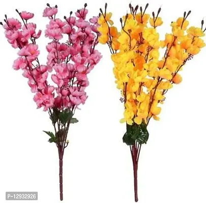 Blue Penguin Charming Baby Pink and Yellow Set ofblossom Artificial Flowers for The Home, Garden, Artificial Orchid Flower Sticks-stem Bunch for vase,vases,Pot.(22 inch,Pack of 2)#Blossom