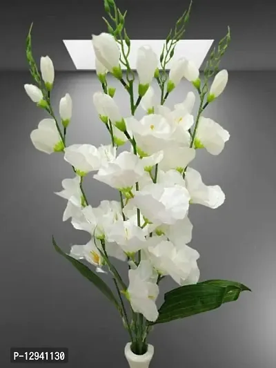 DN Enterprises White Artificial Gladiolus Flower Stick ( 60cm Long) | White Long Artificial Flower Stick | Artificial Flower Bunch Home Decor Vase Flowers | Pot No Included