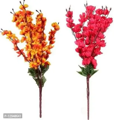 Blue Penguin Amazing Dark Pink and Orange Blossom Artificial Flowers for The Home, Garden, Artificial Orchid Flower Sticks-stem Bunch for vase/vases/Pot.(22 inch,Pack of 2)#Blossom
