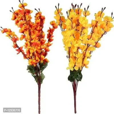 Blue Penguin Awesome Orange and Yellow Blossom Artificial Flowers for The Home, Garden, Artificial Orchid Flower Sticks-stem Bunch for vase/vases/Pot.(22 inch,Pack of 2)#Blossom