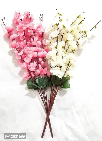 Aahiyan Artificial Blossoms Flower Bunch (7 Sticks) Baby Pink and White, 2 Pieces