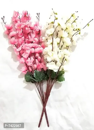 Artificial Flowers for Home Decoration Cherry Blossom Flower Bunch for Vase (pink white 2)-thumb0
