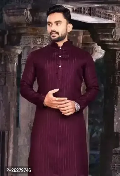 Reliable Maroon Cotton Blend Solid Kurta For Men-thumb0