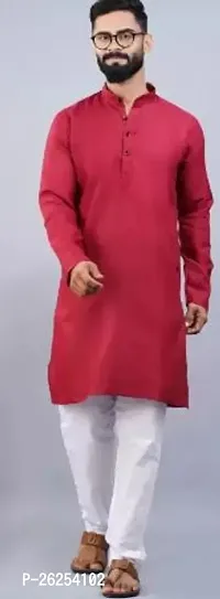 Reliable Maroon Cotton Blend Solid Kurta with Pajama Set For Men