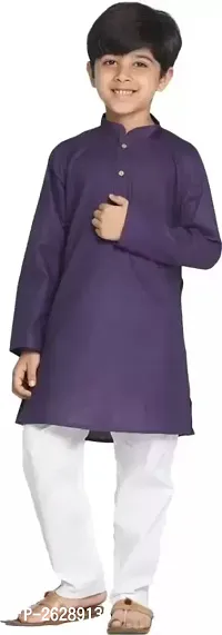 Stylish Purple Cotton Blend Solid Kurta And Pajama Sets For Boys