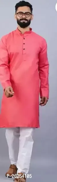 Reliable Pink Cotton Blend Solid Kurta with Pajama Set For Men