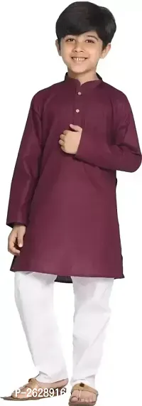 Stylish Maroon Cotton Blend Solid Kurta And Pajama Sets For Boys-thumb0