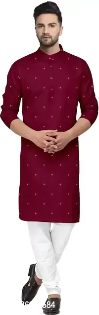 Reliable Maroon Cotton Blend Printed Kurta For Men-thumb0