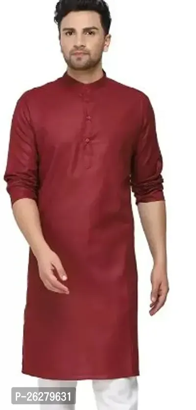 Reliable Maroon Cotton Blend Solid Kurta For Men-thumb0