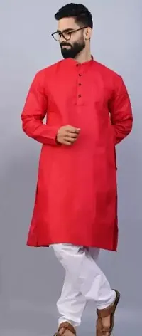 Reliable Blend Solid Kurta with Pajama Set For Men