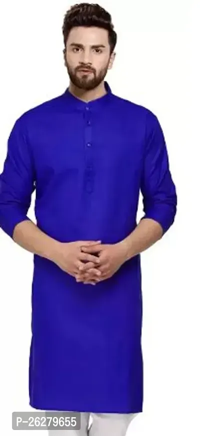 Reliable Blue Cotton Blend Solid Kurta For Men-thumb0