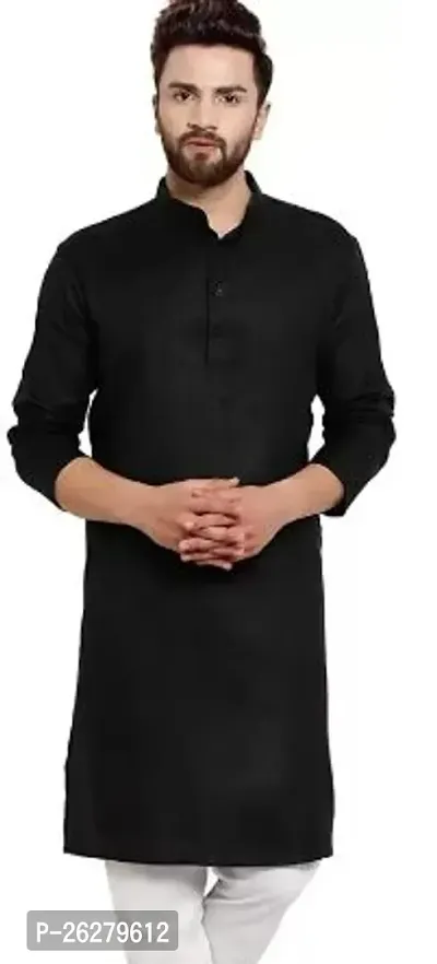 Reliable Black Cotton Blend Solid Kurta For Men-thumb0