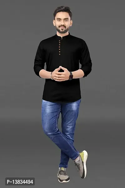 Black Polyester Kurtas For Men-thumb2