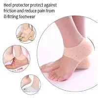 thriftkart Silicone Half Legth Heel Pad Socks For Heel Swelling Pain Relief Dry Hard Cracked Heels Repair Foot Care Ankle Support (Beige)-thumb2