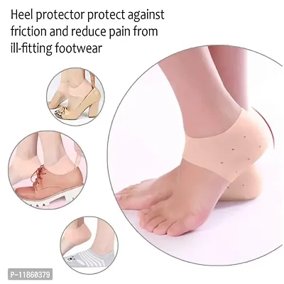 thriftkart Silicone Half Legth Heel Pad Socks For Heel Swelling Pain Relief Dry Hard Cracked Heels Repair Foot Care Ankle Support (Beige)-thumb3