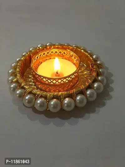 thriftkart Hand Made Pearl Beads Round Diya T Light Holder Diyas for Diwali Festival & Home Decor (Set of 2)-thumb4