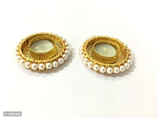 thriftkart Hand Made Pearl Beads Round Diya T Light Holder Diyas for Diwali Festival & Home Decor (Set of 2)-thumb0