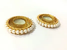 thriftkart Hand Made Pearl Beads Round Diya T Light Holder Diyas for Diwali Festival & Home Decor (Set of 2)-thumb2
