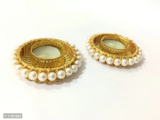 thriftkart Hand Made Pearl Beads Round Diya T Light Holder Diyas for Diwali Festival & Home Decor (Set of 2)-thumb3