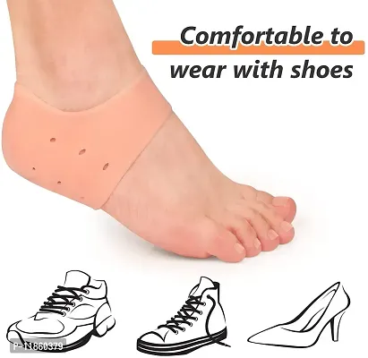 thriftkart Silicone Half Legth Heel Pad Socks For Heel Swelling Pain Relief Dry Hard Cracked Heels Repair Foot Care Ankle Support (Beige)-thumb2