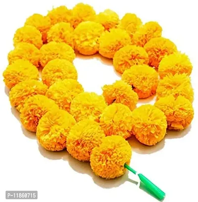 Artificial Marigold Flowers Garlands Phool Mala, Puja Decoration Flowers, Genda Phool, (Yellow Color) Pack of 5 Strip-thumb0