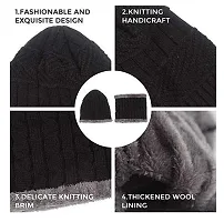 thriftkart - 3SET Unisex Acrylic Woolen Beanie Skull Cap  Muffler Combo for Winters with Faux Fur Lining for Men  Women (Set of 3) (Colors Black) (Latest)-thumb2