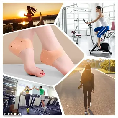 thriftkart Silicone Half Legth Heel Pad Socks For Heel Swelling Pain Relief Dry Hard Cracked Heels Repair Foot Care Ankle Support (Beige)-thumb5
