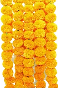 Artificial Marigold Flowers Garlands Phool Mala, Puja Decoration Flowers, Genda Phool, (Yellow Color) Pack of 5 Strip-thumb1