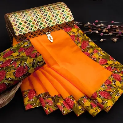 Chanderi Cotton Printed Lace Border Sarees with Blouse piece