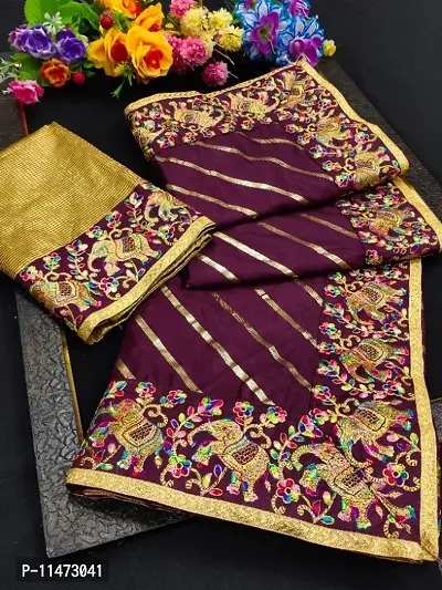 Classic Silk Cotton Embroidered Saree with Blouse piece-thumb0