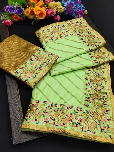 Dola Silk Zari Embroidered Sarees with Blouse Piece