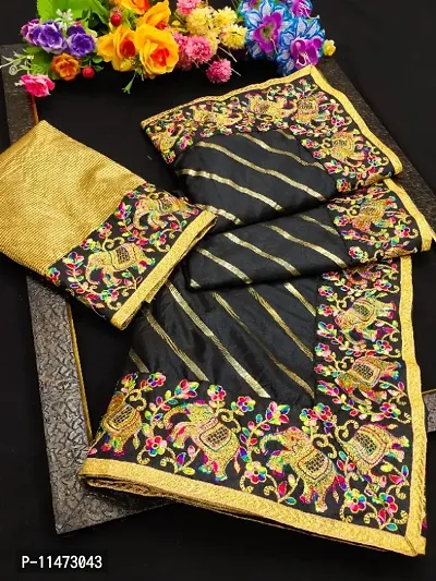 Classic Silk Cotton Embroidered Saree with Blouse piece-thumb0