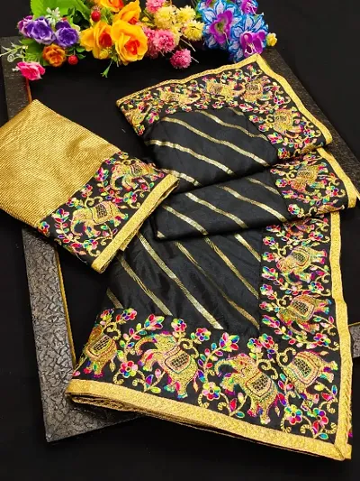 Dola Silk Zari Embroidered Sarees with Blouse Piece