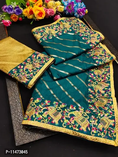 Classic Silk Cotton Embroidered Saree with Blouse piece-thumb0