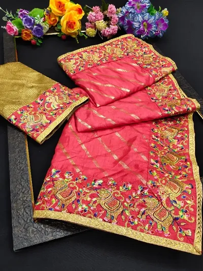 Dola Silk Zari Embroidered Sarees with Blouse Piece