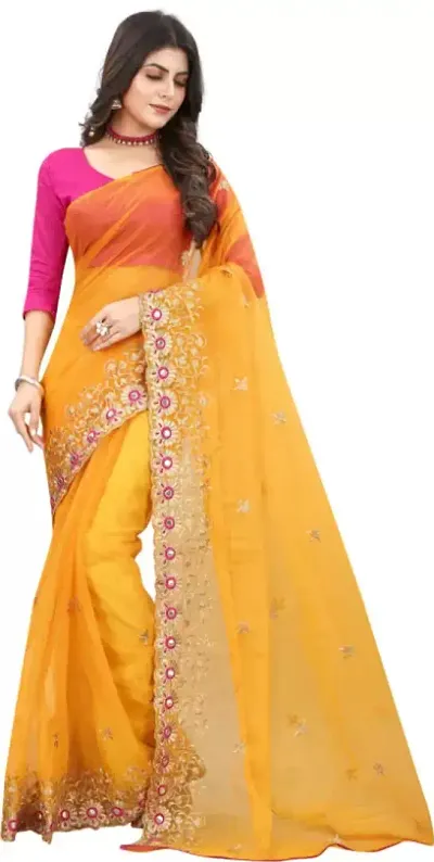 Jamku Embroidered Bollywood Silicon Net Sarees