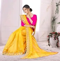 Net Embroidered Cut Piping Border Sarees with Dupion Silk Blouse Piece-thumb2
