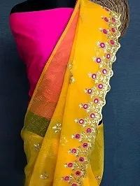 Net Embroidered Cut Piping Border Sarees with Dupion Silk Blouse Piece-thumb3