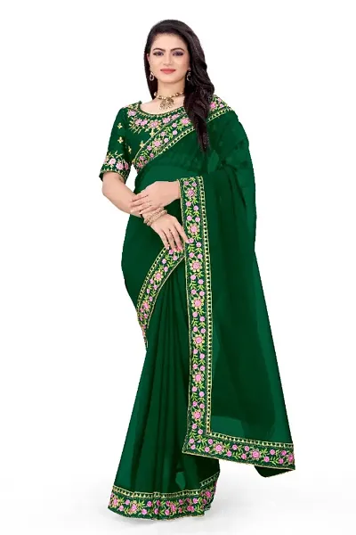 Beautiful Georgette Embroidered Saree With Blouse Piece