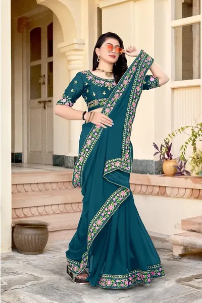 Classic Georgette Lace Work Saree without Blouse piece