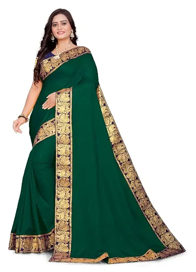 Vichitra Silk Jacquard Lace Border Sarees with Blouse Piece