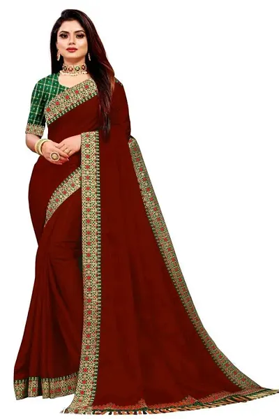 Vichitra Silk Jacquard Lace Border Sarees with Blouse Piece