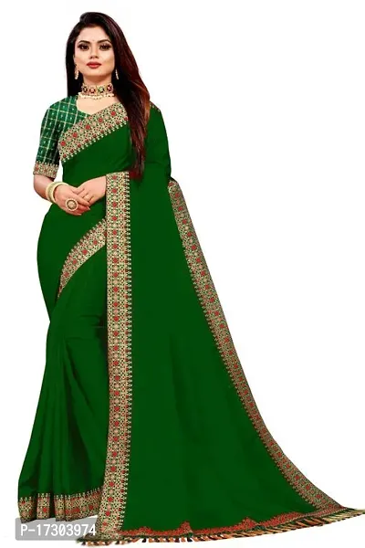 Vichitra Silk Jacquard Lace Border Sarees with Blouse Piece-thumb0