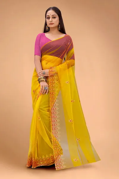 Alluring Net Saree with Blouse piece 