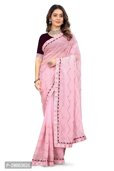 Womens Georgette Saree with Mirror Work-thumb0
