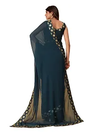 Georgette Embroidered Lace Border Sarees with Dupion Silk Embroidered Blouse Piece-thumb1